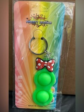 PopToy Fidget Silicone Double Bubble Keychain - Green‎ with Minnie Bow